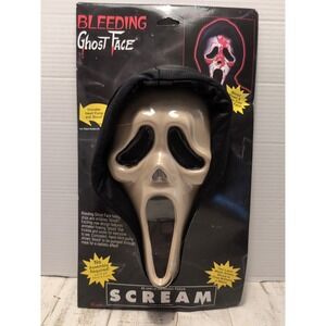 Vintage 1997 Scream Ghost Face Bleeding Halloween Mask with Blood Heart Pump NEW